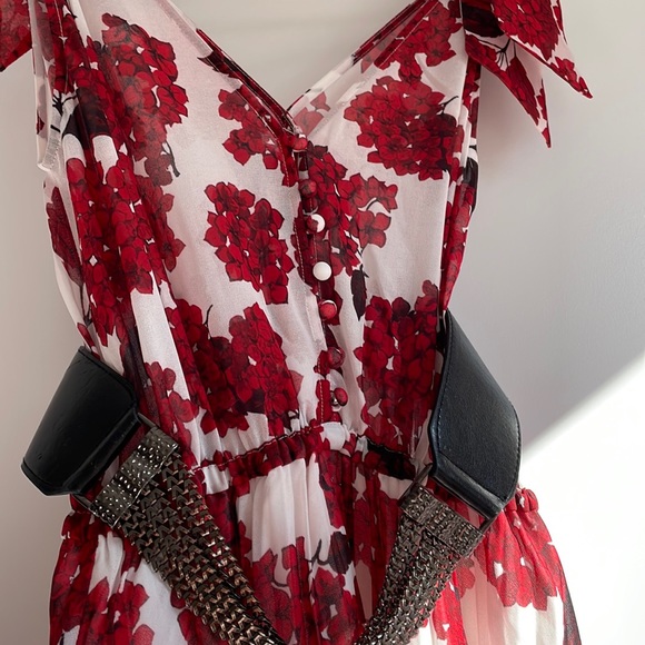 Women Floral red maxi pleated dress size 0 - Picture 3 of 8